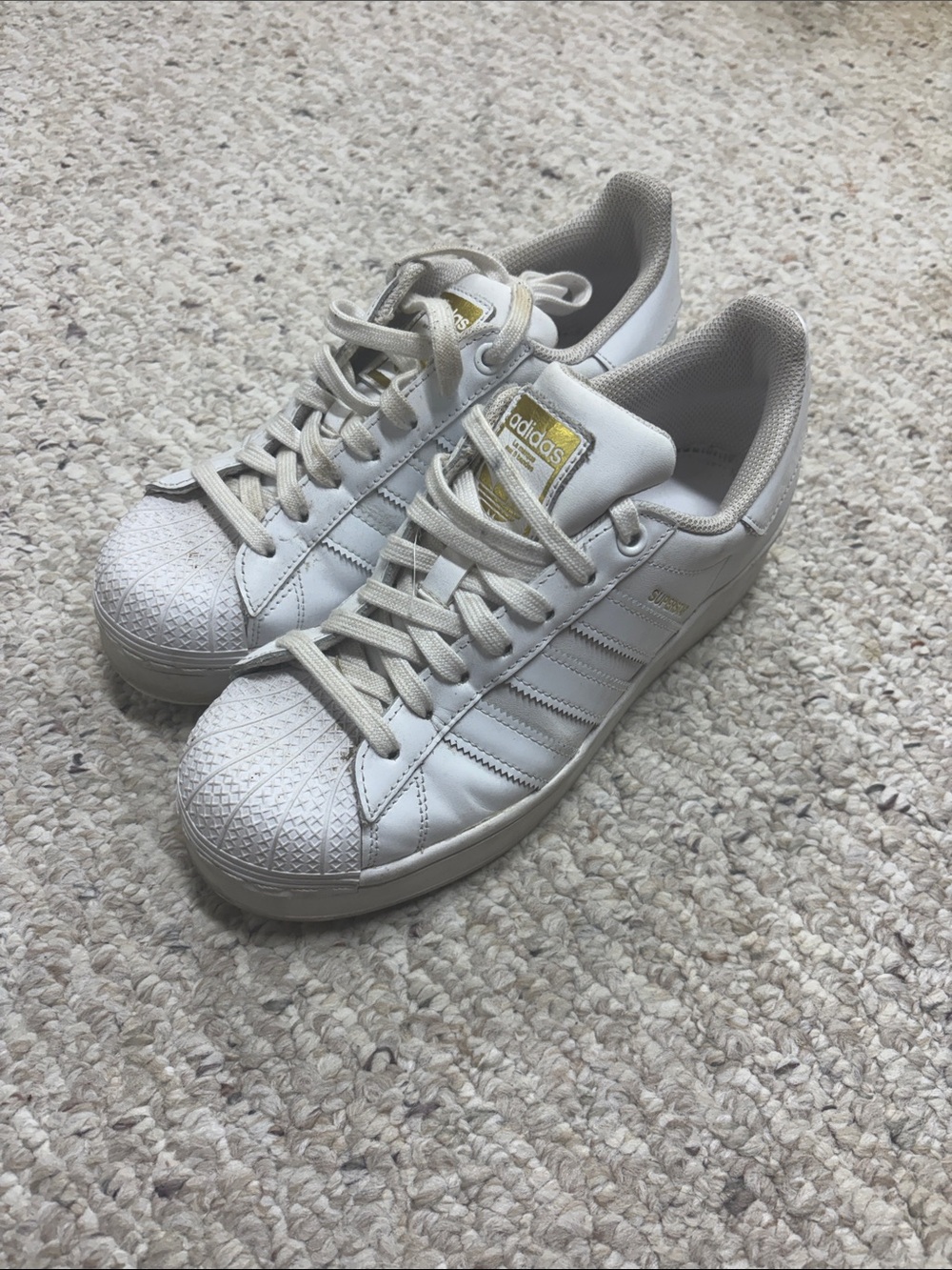 adidas  White and Gold Superstar Sneakers